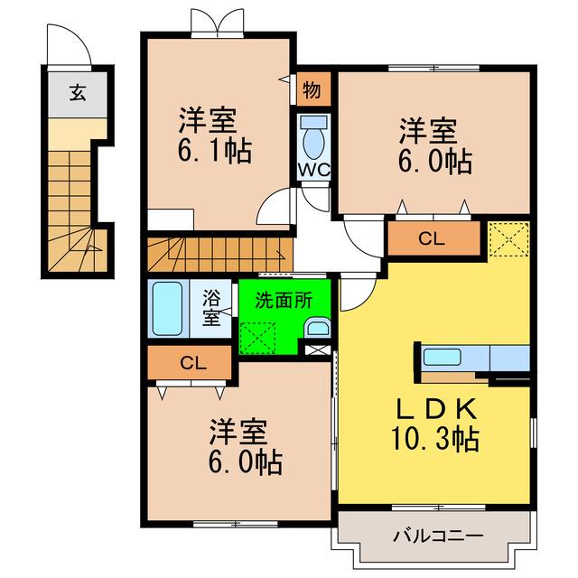 アンジェリカ D(3LDK/2階)の間取り写真