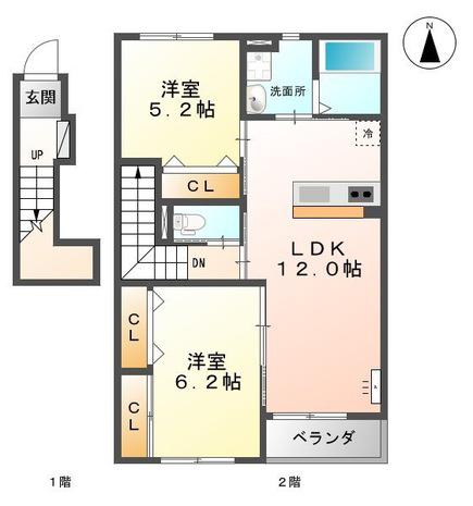 コンフォート・レジデンス響(2LDK/2階)の間取り写真