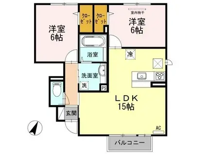 ヴィラ・ボヌール B棟(2LDK/1階)の間取り写真