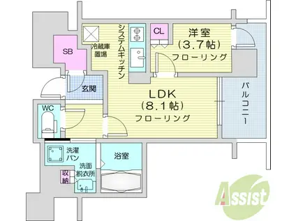 シエリアタワー仙台青葉通(1LDK/13階)の間取り写真