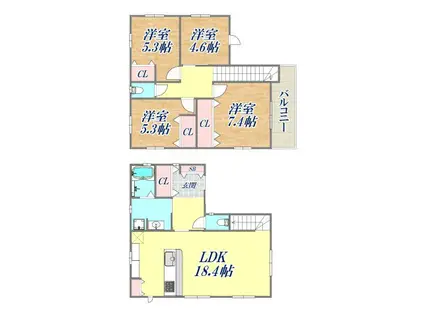 魚崎北町6丁目戸建(4LDK/1階)の間取り写真