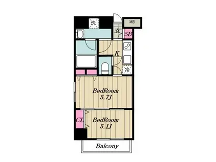 アイル品川ウエスト旗の台(2K/7階)の間取り写真