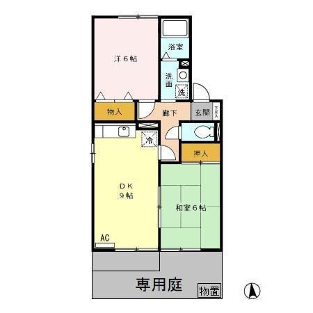 プラムコート B(2DK/1階)の間取り写真