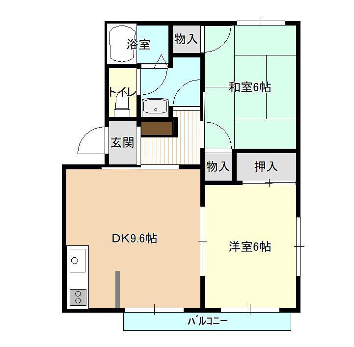 エスポワール南原C棟(2DK/1階)の間取り写真