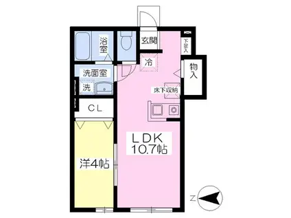 プラスリバーII(1LDK/1階)の間取り写真