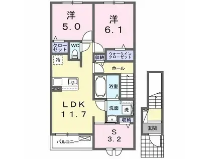 ヒカルサ伊勢崎II(2LDK/2階)の間取り写真