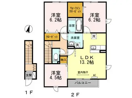 クローバーハウス(3LDK/2階)の間取り写真