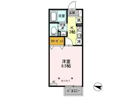 グリーンヒルズ向陽(1K/2階)の間取り写真