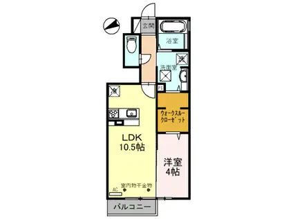 グランドコート東富山 A棟(1LDK/1階)の間取り写真