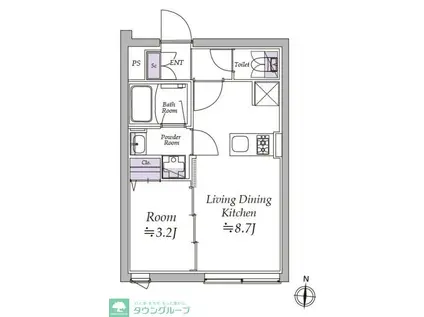 アトリオフラッツ清澄白河(1LDK/2階)の間取り写真