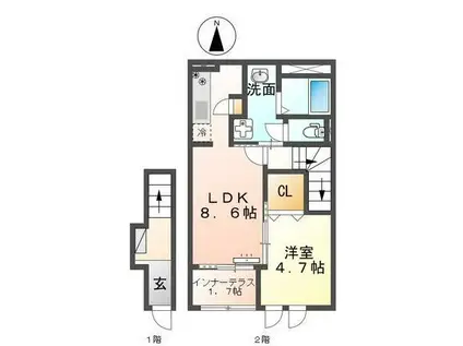 RION(1LDK/2階)の間取り写真