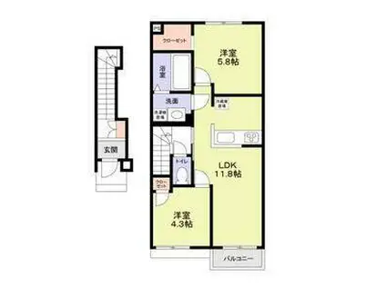 AIBA BEL(2LDK/2階)の間取り写真