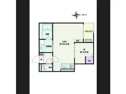 JACK MOTOSHIBATANISHI I(1LDK/3階)の間取り写真