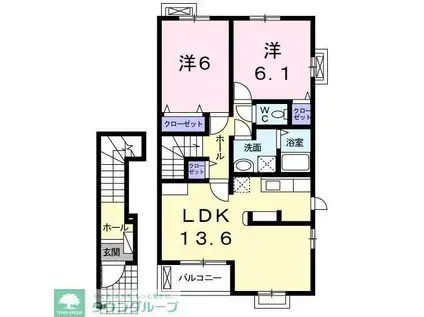 プラシード・ピアッツァ(2LDK/2階)の間取り写真