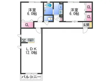 シャーメゾンガーデンズ紀三井寺(2LDK/1階)の間取り写真
