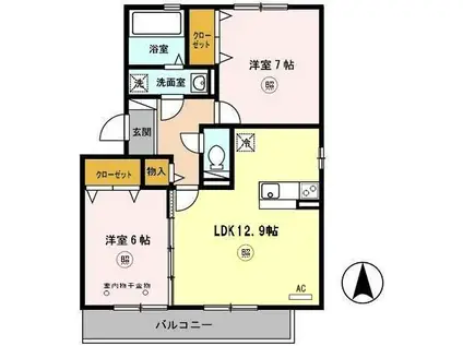 グランドアトリオ神戸西D(2LDK/2階)の間取り写真