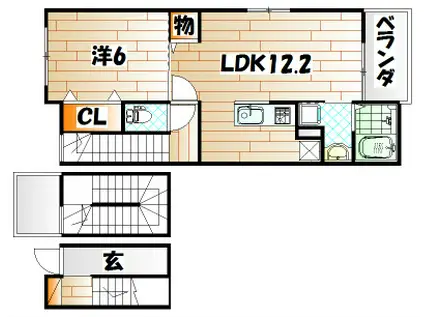 ポルタコスタII B(1LDK/3階)の間取り写真
