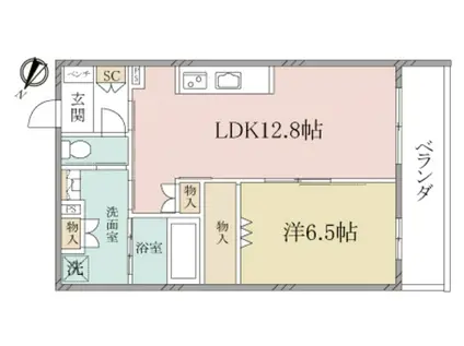 ヘーベルヴィレッジ武蔵浦和西口コンフォートレジデンス武(1LDK/2階)の間取り写真