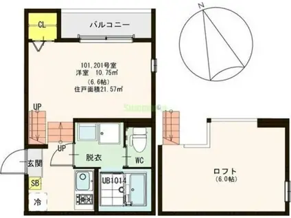 ハーモニーテラス東照宮III(1K/1階)の間取り写真