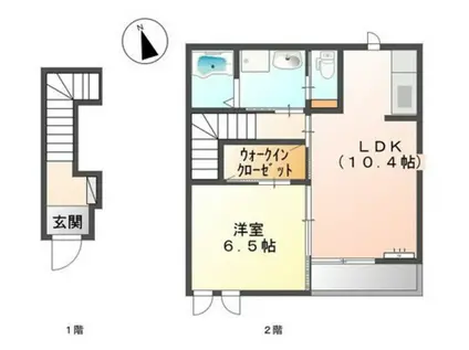 レユシール2(1LDK/2階)の間取り写真