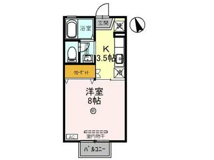 ルミナス若狭2棟(1K/1階)の間取り写真