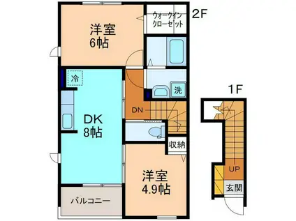 フォンテーヌII(2LDK/2階)の間取り写真