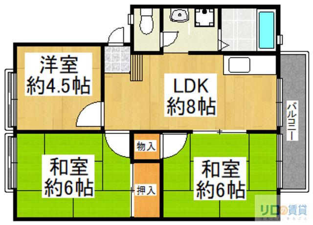 ハイツ椿園II(3LDK/1階)の間取り写真