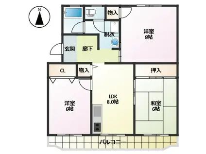 メゾンティックII(3LDK/2階)の間取り写真