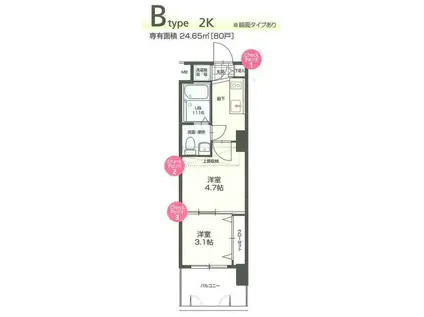 NO.70 ORIENTBLD(2K/14階)の間取り写真