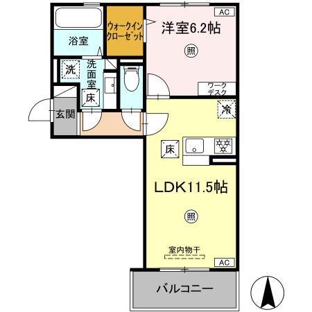 SAKURA B棟(1LDK/1階)の間取り写真