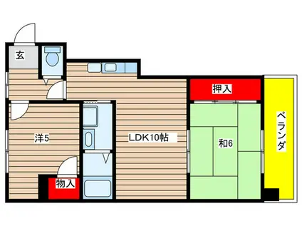 向ヶ丘ハイツ(2LDK/5階)の間取り写真
