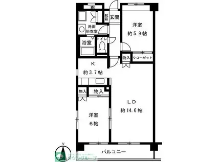 ペルシャモン上水(2LDK/5階)の間取り写真