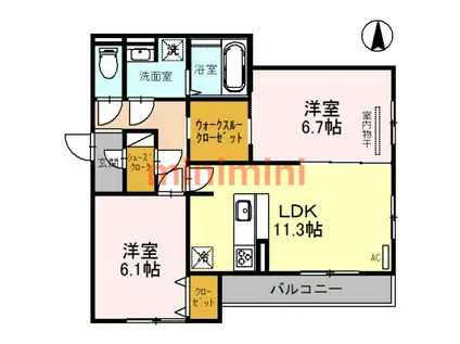 AZUR上中条(2LDK/3階)の間取り写真