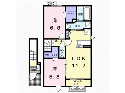 ヴィラ・ローザ(2LDK/2階)の間取り写真