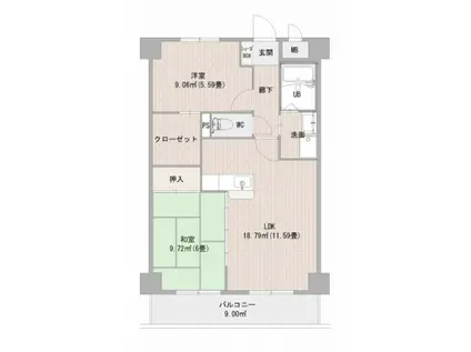 サンライズHIGO(2LDK/6階)の間取り写真