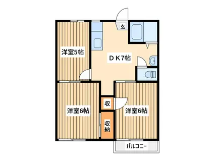 グレージュメゾン(3DK/2階)の間取り写真