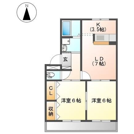 クレストール山王(2LDK/3階)の間取り写真