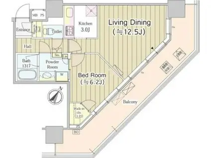 ユニゾンタワー(1LDK/24階)の間取り写真