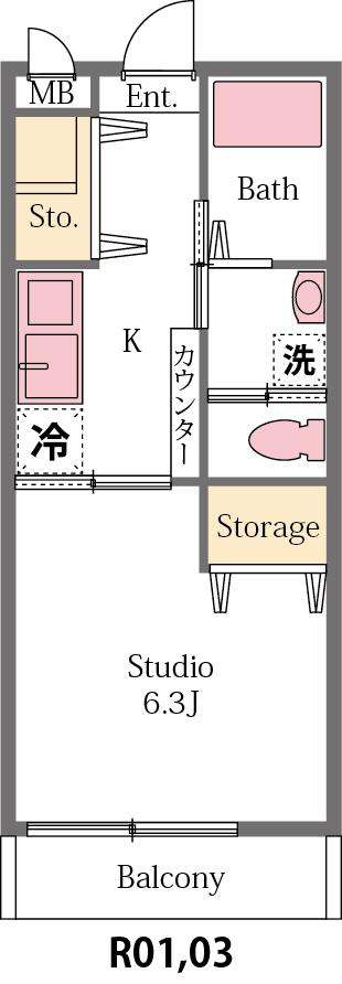 ルクレール(1K/2階)の間取り写真