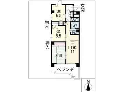 アベニューイン冨士(3LDK/1階)の間取り写真