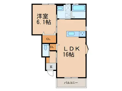 クラウンハイツ岩出中島(1LDK/1階)の間取り写真