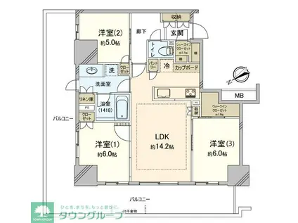 パークタワー向ケ丘遊園(3LDK/21階)の間取り写真