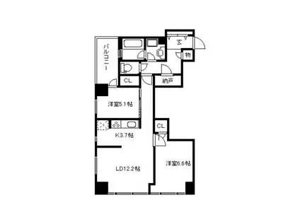 シティータワー宇都宮(2LDK/6階)の間取り写真
