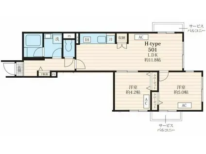 FOSSETTE池田山(2LDK/5階)の間取り写真