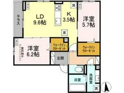 CLASSEUM仙台小田原 II(2LDK/1階)の間取り写真