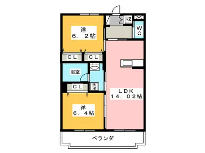 COURT SHANGRIーLA(2LDK/1階)の間取り写真