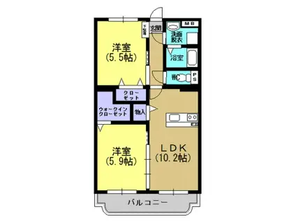エステート下福元(2LDK/3階)の間取り写真