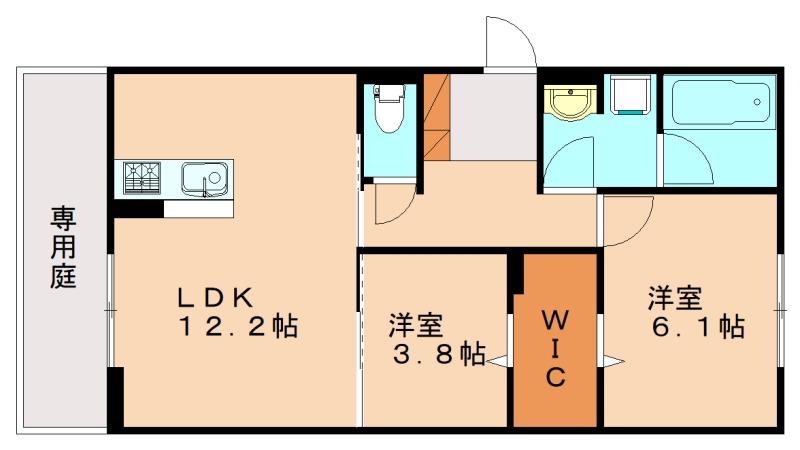 PURE WIND GARDEN B棟(2LDK/1階)の間取り写真