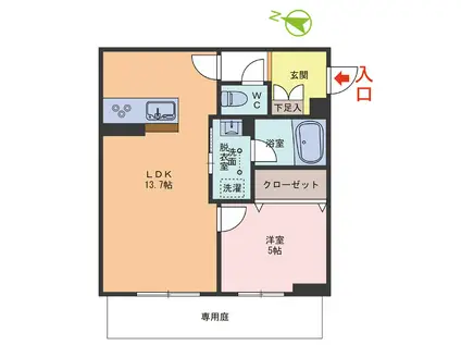 LA PALAIS VERT(1LDK/1階)の間取り写真