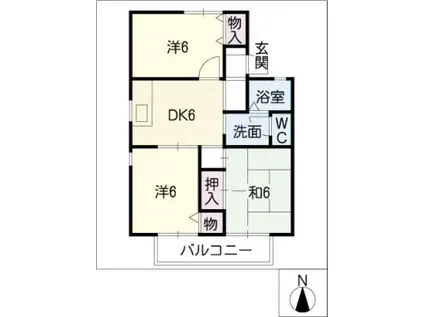 エスポワールタウンB棟(3DK/1階)の間取り写真